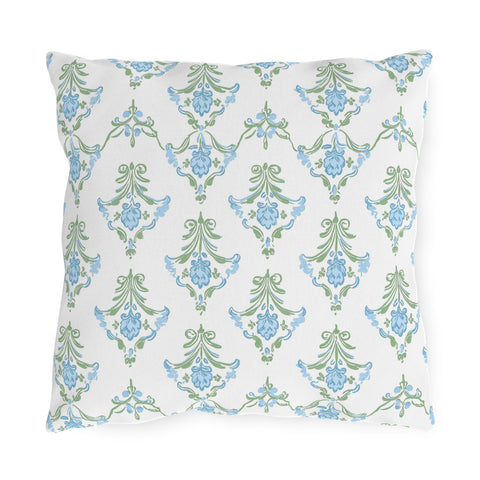 Blue Floral Strped Floral Outdoor Pillows, Grand Millennial Design, Block Print, Patio Cushion Covers, Preppy Home Decor