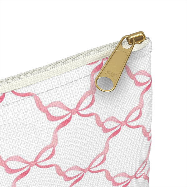 Preppy Bows Watercolor Blue Pink Pattern - Accessory Pouch Zip Closure Available in Two Sizes