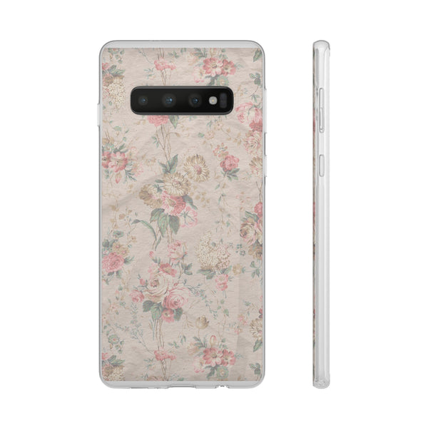 Flexible Phone Case in Romantic Floral Print - Beige, Neutral Tones