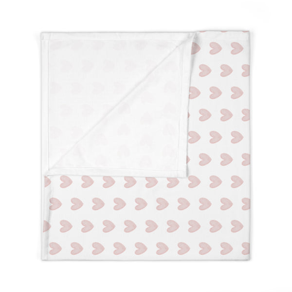 Baby Swaddle Blanket in preppy watercolor heart print pattern - Softest Neutral Blush Pink on white