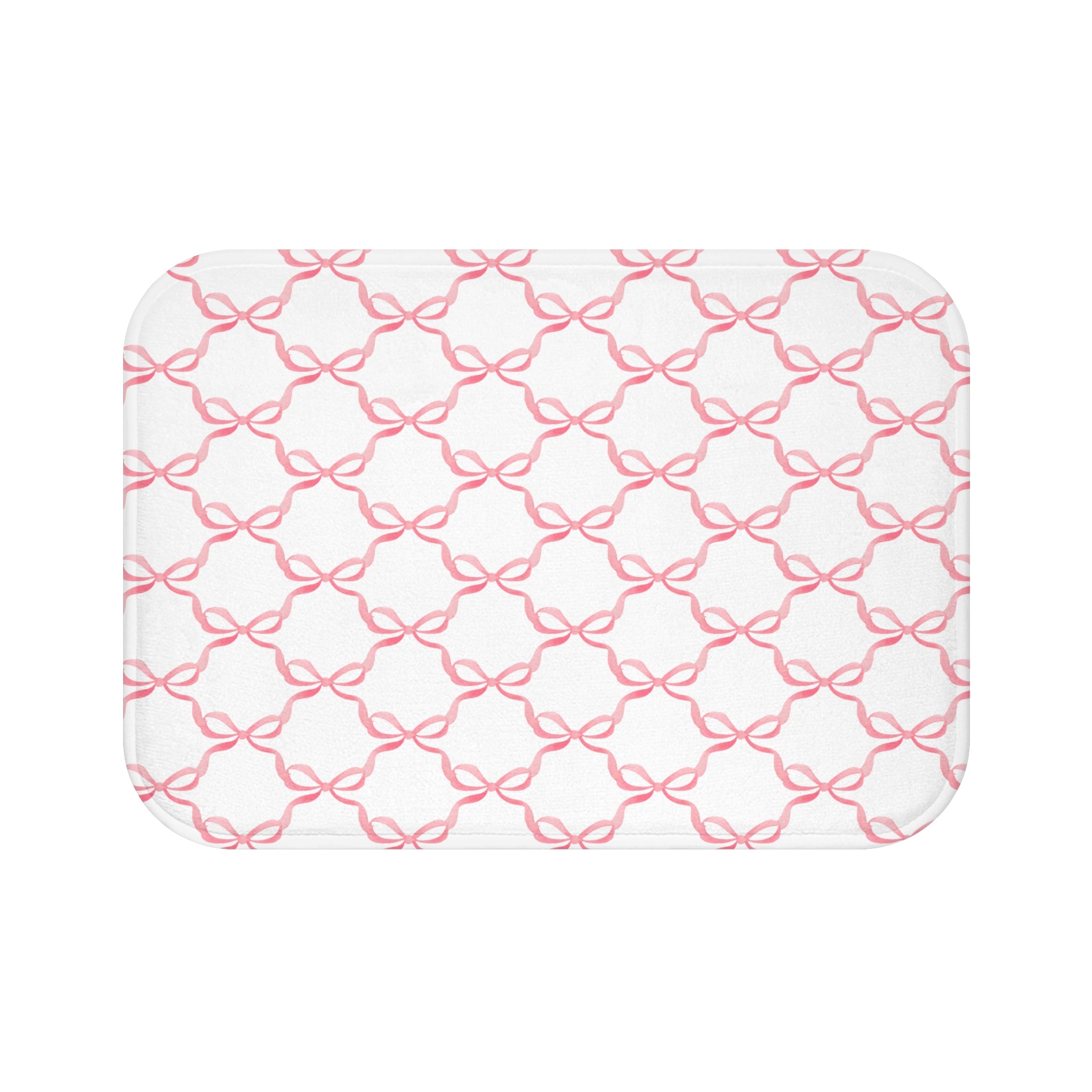 Bath Mat Watercolor Pink Bows Pattern, two sizes, anti-slip back