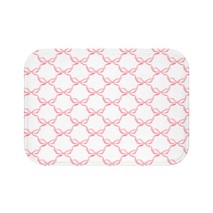 Bath Mat Watercolor Pink Bows Pattern, two sizes, anti-slip back