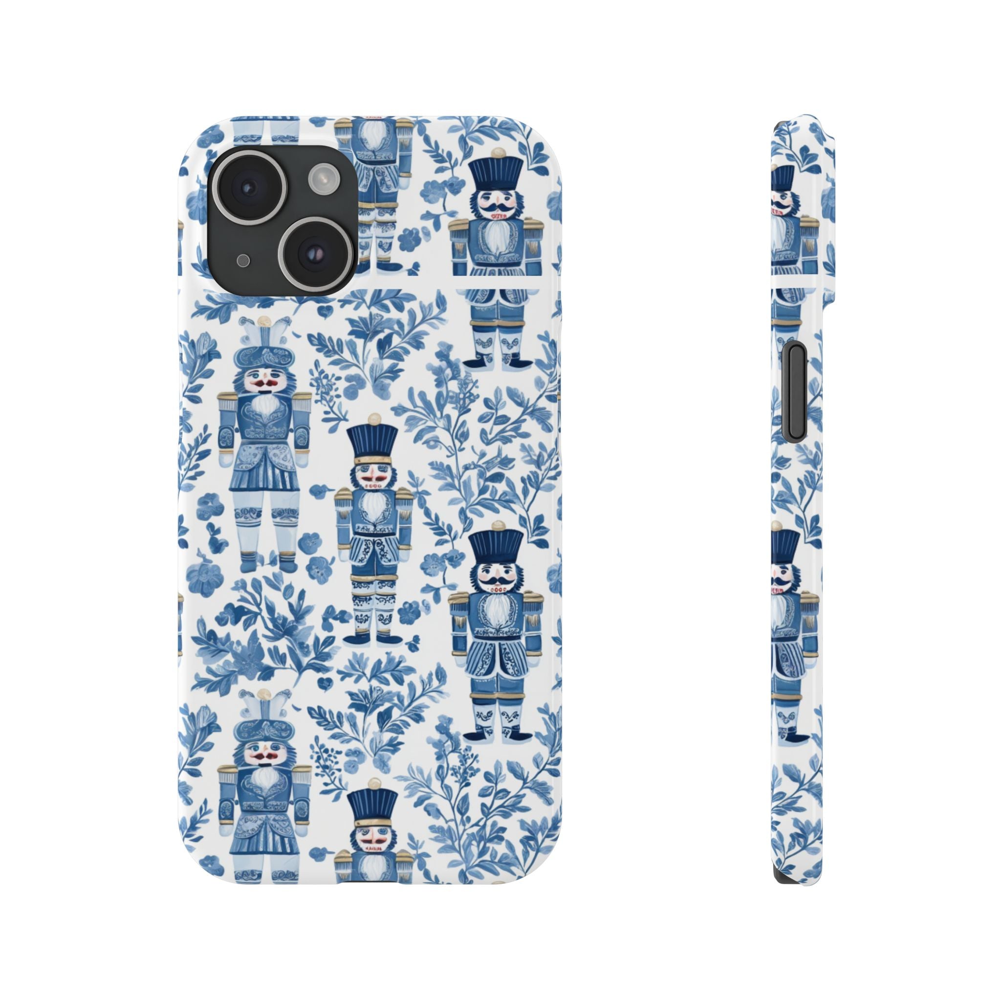 Slim Phone Case - Chinoiserie Holiday Nutcracker Blue and White Toile Protective Phone Case