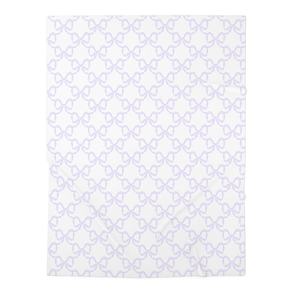 Baby Swaddle Blanket in watercolor bow print pattern - lavender, lilac, soft purple and white for boys or girls