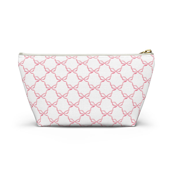 Preppy Watercolor Pink Bows - Accessory Zip Pouch Available in Two Sizes