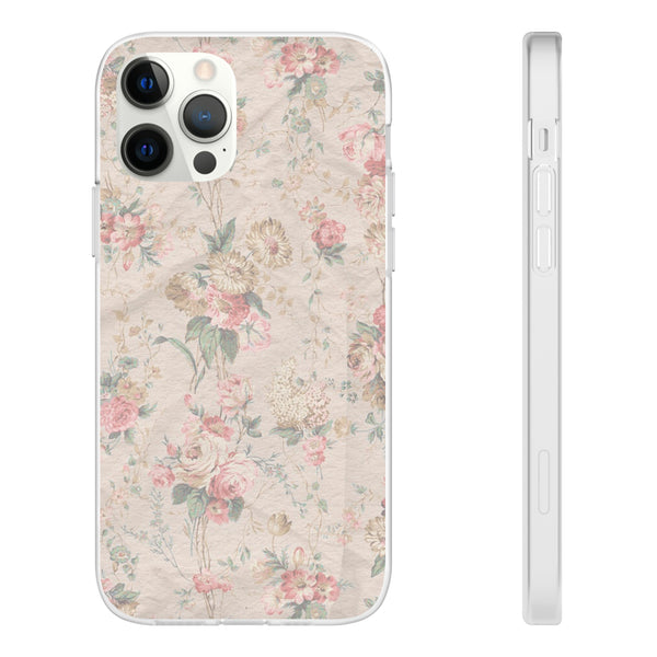 Flexible Phone Case in Romantic Floral Print - Beige, Neutral Tones
