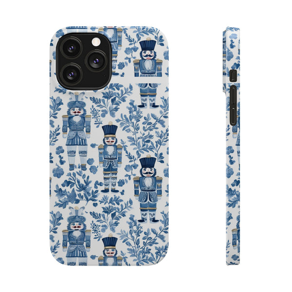 Slim Phone Case - Chinoiserie Holiday Nutcracker Blue and White Toile Protective Phone Case