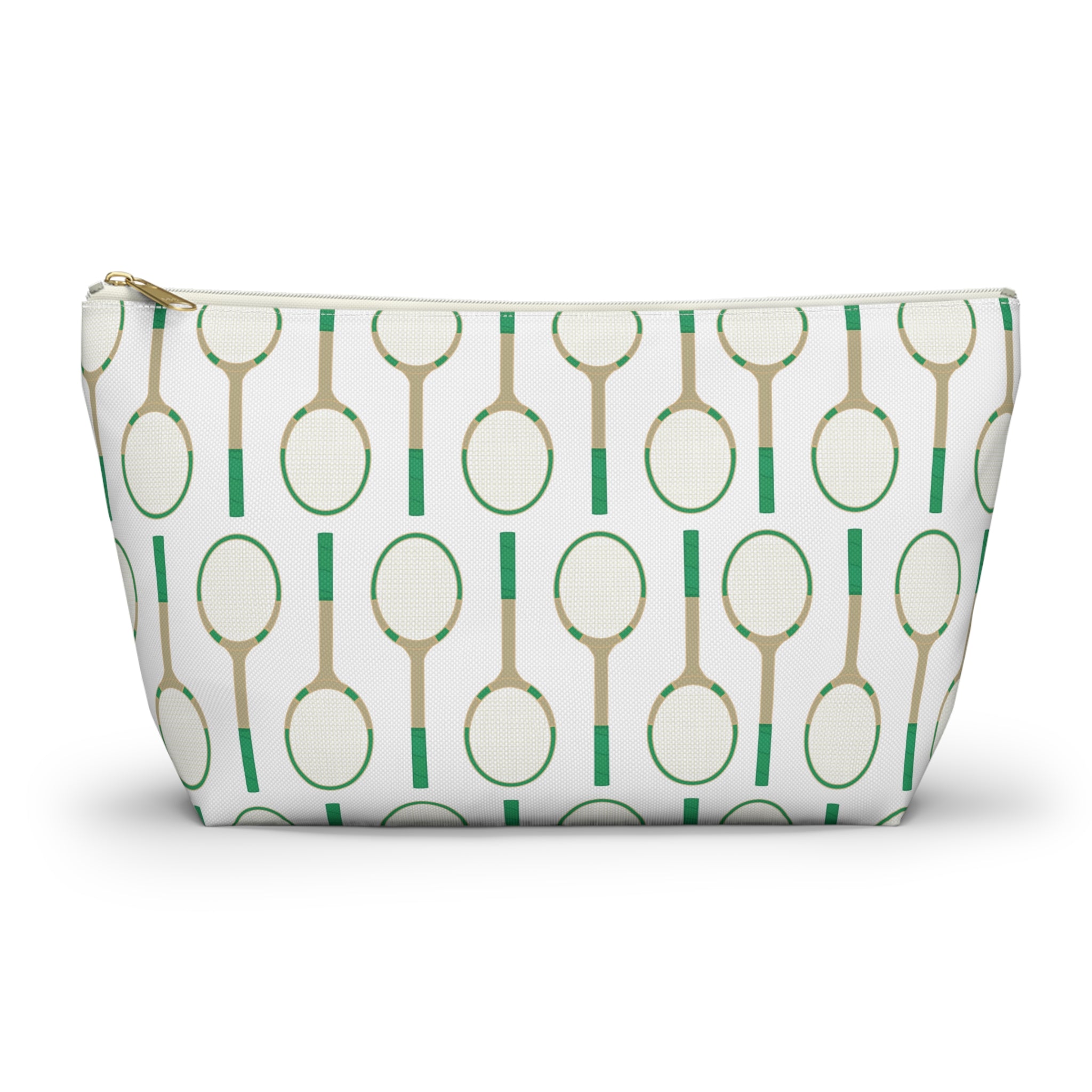 Vintage Tennis Racket in Green Preppy Pattern- Accessory Zip Pouch Available in Two Sizes
