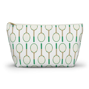 Vintage Tennis Racket in Green Preppy Pattern- Accessory Zip Pouch Available in Two Sizes