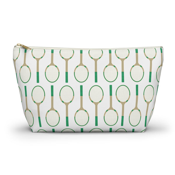 Vintage Tennis Racket in Green Preppy Pattern- Accessory Zip Pouch Available in Two Sizes