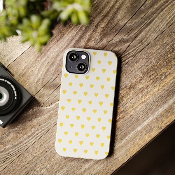 Preppy Hearts in Yellow, Heart Pattern,  Preppy Gift summer iPhone Case, Samsung Slim and Sleek, Classic, Impact Resistant Shell