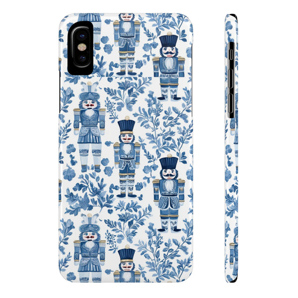 Slim Phone Case - Chinoiserie Holiday Nutcracker Blue and White Toile Protective Phone Case