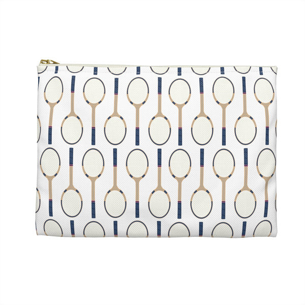 Vintage Tennis Racquet in Navy Pattern  - Accessory Pouch Available in Two Sizes