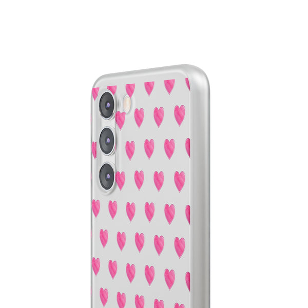 Flexible Phone Case - Preppy Hearts Watercolor Pink - Clear Shell pink Hearts - your case color will show through