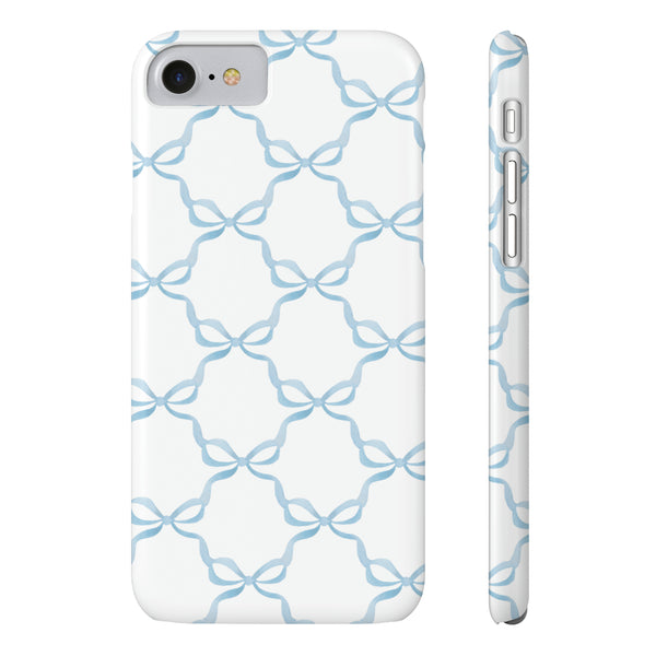 Coquette blue and white, loveshackfancy inspired, preppy bow print Phone Case Slim and Sleek, all iPhone 15 14 Plus Pro Max 13