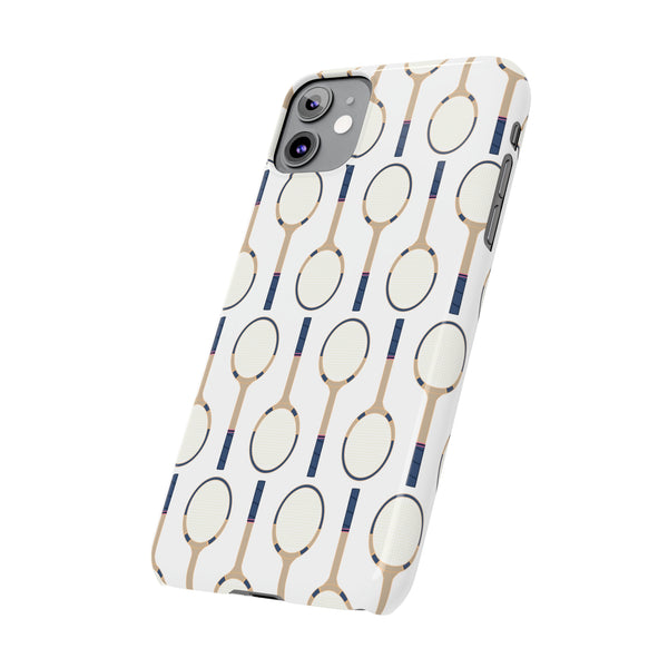 Vintage Tennis Racket in Navy  Phone Case Slim and Sleek, Preppy and Classic, Impact Resistant Shell