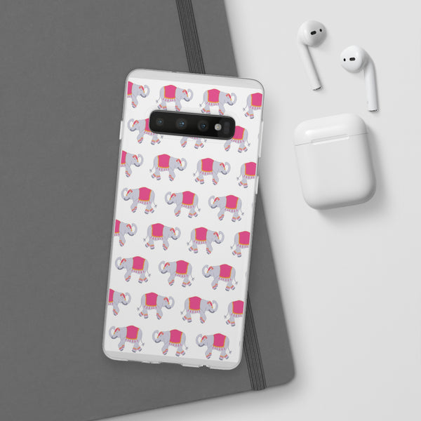 Flexible Phone Case - Preppy Chinoiserie Elephant Pattern  iphone Samsung clear access to all ports and functions