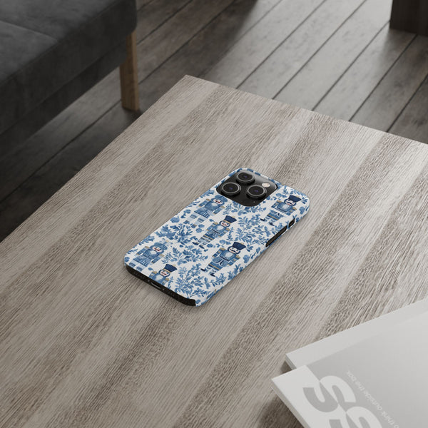 Slim Phone Case - Chinoiserie Holiday Nutcracker Blue and White Toile Protective Phone Case