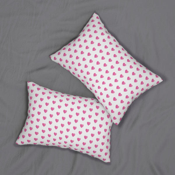 Decorative Lumbar Preppy Pink Hearts Pillow with insert , 14" x 20"