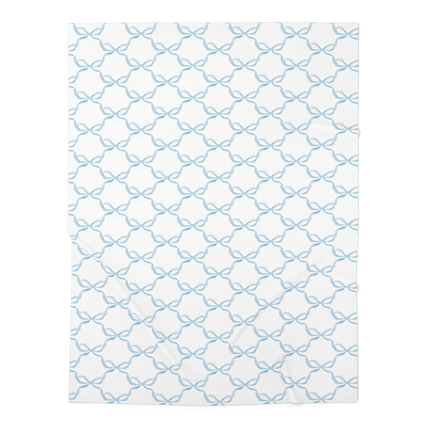 Baby Swaddle Blanket in watercolor bow print pattern - blue and white for boys or girls