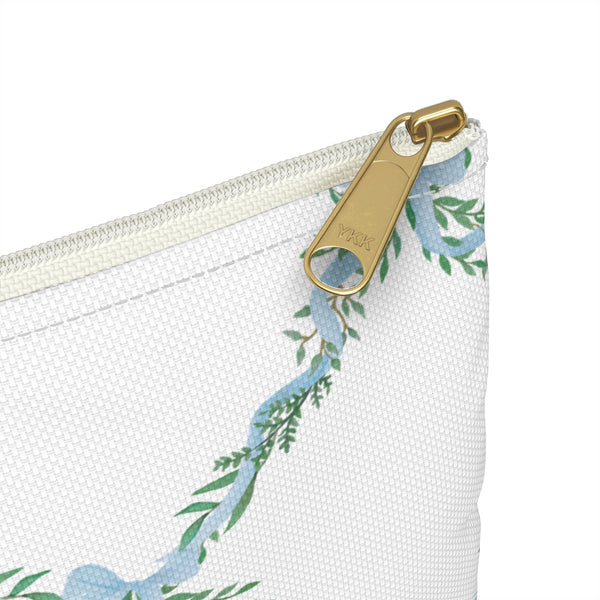 Zipper Pouch Bag, Preppy Watercolor Bow Lattice Blue Pattern- Accessory Pouch Available in Two Sizes