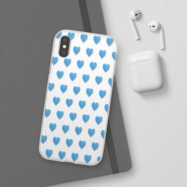 Flexible Phone Case - Preppy Hearts Watercolor Blue iPhone Protection access to all Ports & Functions Great Gift