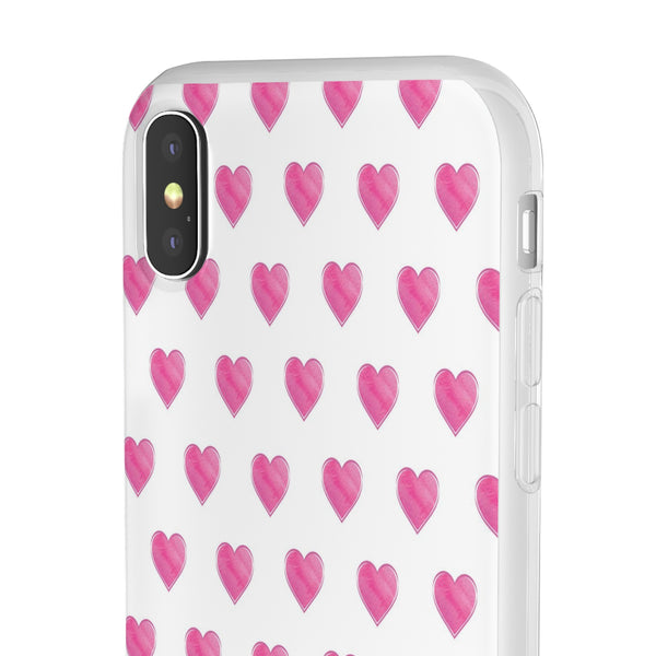 Flexible Phone Case - Preppy Hearts Watercolor Pink - Clear Shell pink Hearts - your case color will show through