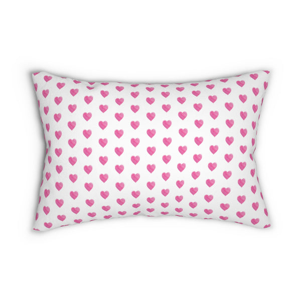 Decorative Lumbar Preppy Pink Hearts Pillow with insert , 14" x 20"