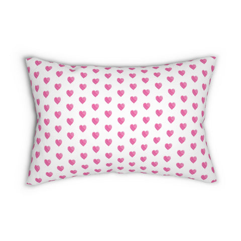 Decorative Lumbar Preppy Pink Hearts Pillow with insert , 14" x 20"
