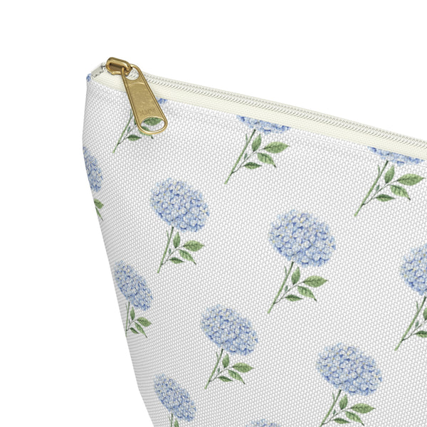 Blue Hydrangea Pattern - Accessory Pouch Zip Closure Available in Two Sizes