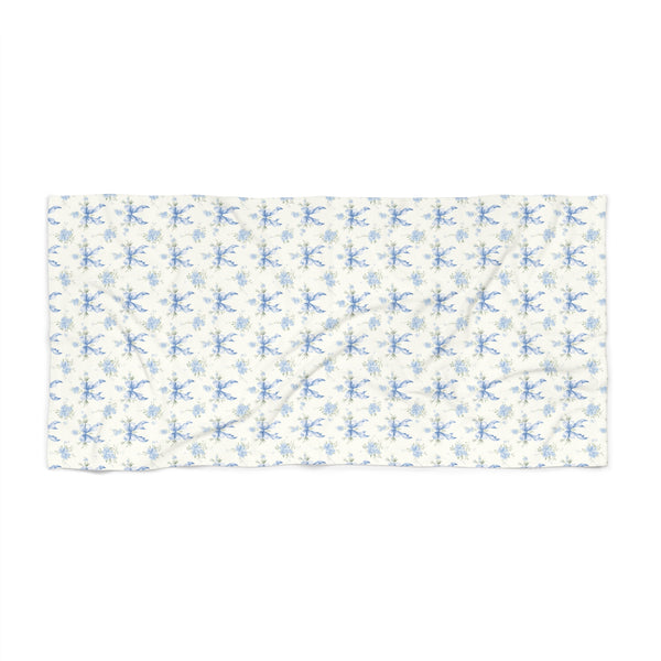Bath or Beach Towel in Preppy Blue Bows with Floral, Blue flowers - Two Sizes