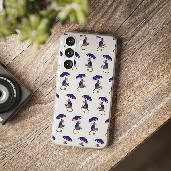 Flexible Phone Case - Preppy Chinoiserie Monkey Pattern  iphone Samsung clear access to all ports and functions