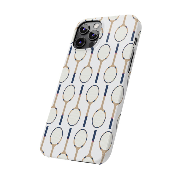 Vintage Tennis Racket in Navy  Phone Case Slim and Sleek, Preppy and Classic, Impact Resistant Shell