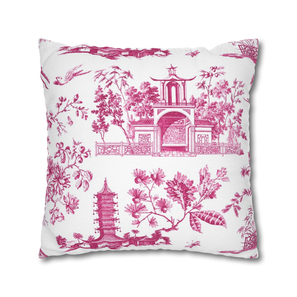 Hot Pink Toile Chinoiserie Pillow Cover with Zip Closure - Cover Only - Insert not included