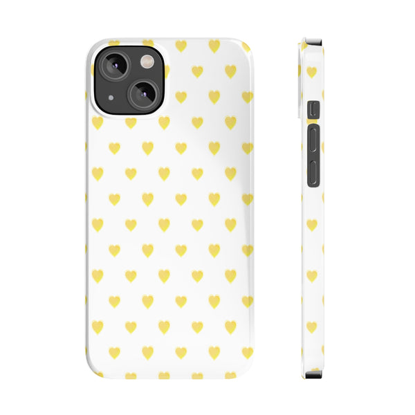Preppy Hearts in Yellow, Heart Pattern,  Preppy Gift summer iPhone Case, Samsung Slim and Sleek, Classic, Impact Resistant Shell