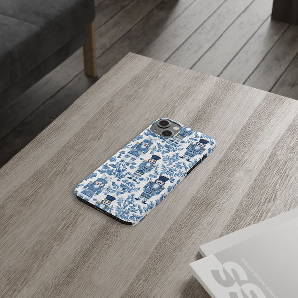Slim Phone Case - Chinoiserie Holiday Nutcracker Blue and White Toile Protective Phone Case