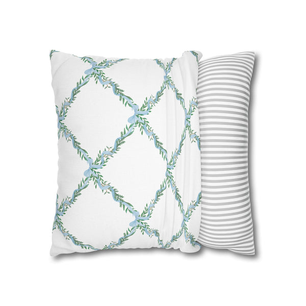 Watercolor Lattice Floral Bow Blue Pillow Cover with Zip Closure - Cover Only - Insert not included - teen, tween, dorm room