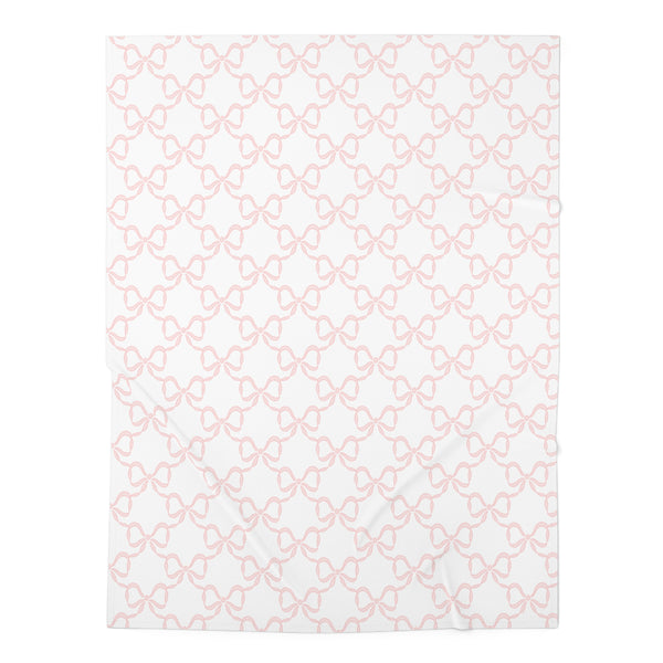 Baby Swaddle Blanket in watercolor bow print pattern - soft blush pink and white for girls, preppy baby nursery, preppy room decor
