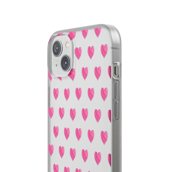 Flexible Phone Case - Preppy Hearts Watercolor Pink - Clear Shell pink Hearts - your case color will show through