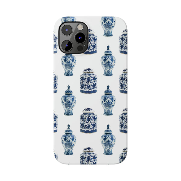 Chinoiserie Chic Toile Ginger Jar, Vase,  Phone Case in Blue and White Slim and Sleek, Preppy and Classic, Access to all Ports