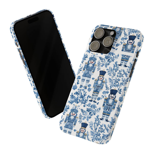 Slim Phone Case - Chinoiserie Holiday Nutcracker Blue and White Toile Protective Phone Case
