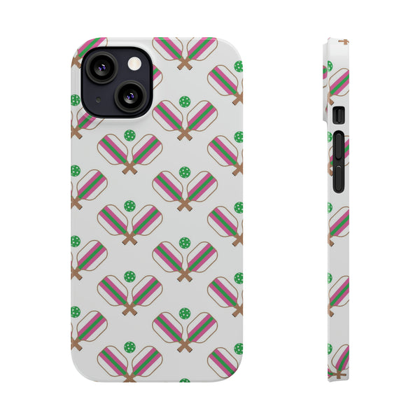 Pickle Ball Pickleball Lover Phone Case, Samsung,  iPhone Case Slim and Sleek, Preppy and Classic, Impact Resistant Shell Pink & Green