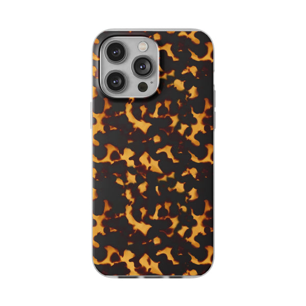 Flexible Phone Case - Tortoise Print Chic Spots leopard in classic neutral phones iphone Samsung clear access to all ports and functions
