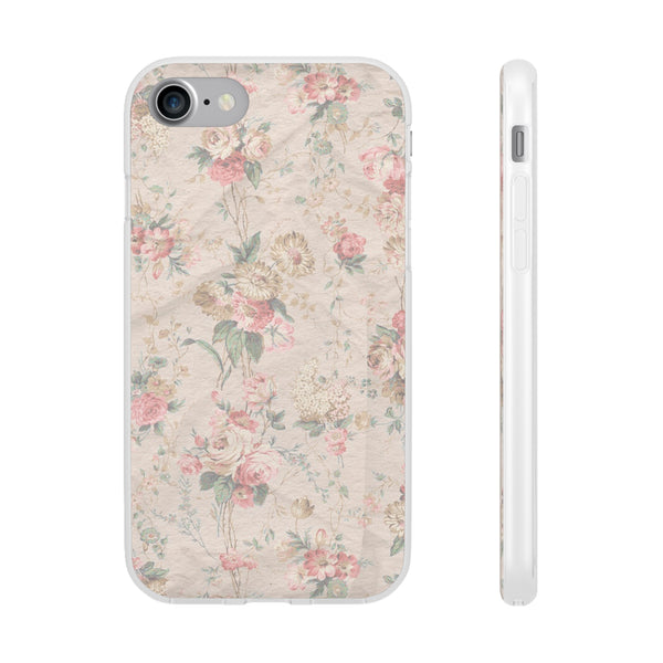 Flexible Phone Case in Romantic Floral Print - Beige, Neutral Tones