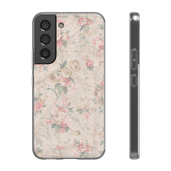 Flexible Phone Case in Romantic Floral Print - Beige, Neutral Tones