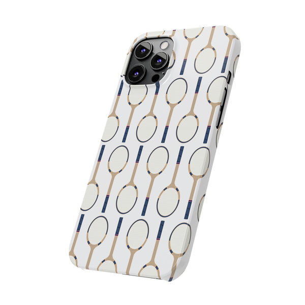 Vintage Tennis Racket in Navy  Phone Case Slim and Sleek, Preppy and Classic, Impact Resistant Shell