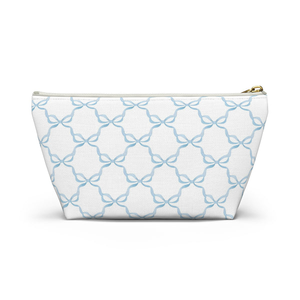 Preppy Watercolor Blue Bows - Accessory Zip Pouch Available in Two Sizes