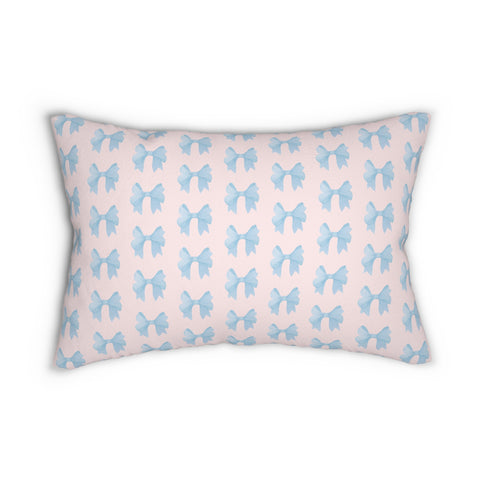 Lumbar Pillow with insert Bow Pattern Blue with Pink background , 14" X 20"