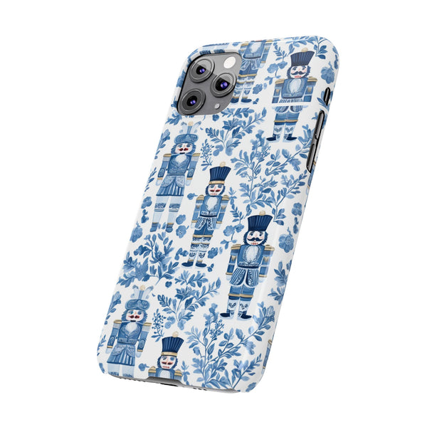 Slim Phone Case - Chinoiserie Holiday Nutcracker Blue and White Toile Protective Phone Case