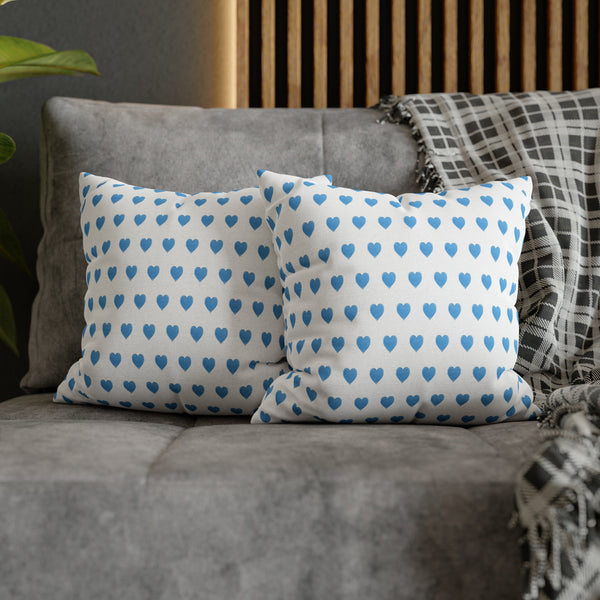 Watercolor Hearts Blue Pillow Cover with Zip Closure - Cover Only - Insert not included - teen, tween, dorm room